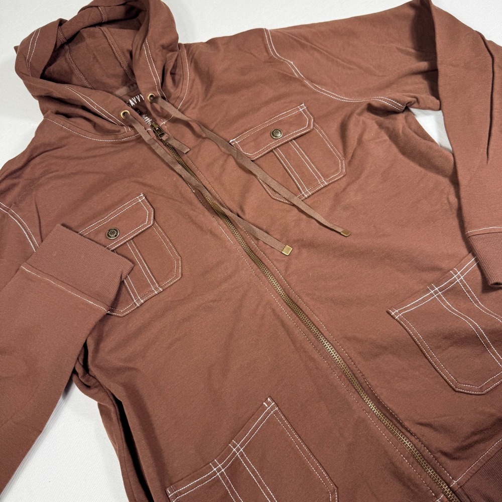 Sport Savvy Full Zip Hoodie Large Brown Contrast Stitch Utility Jacket A74221